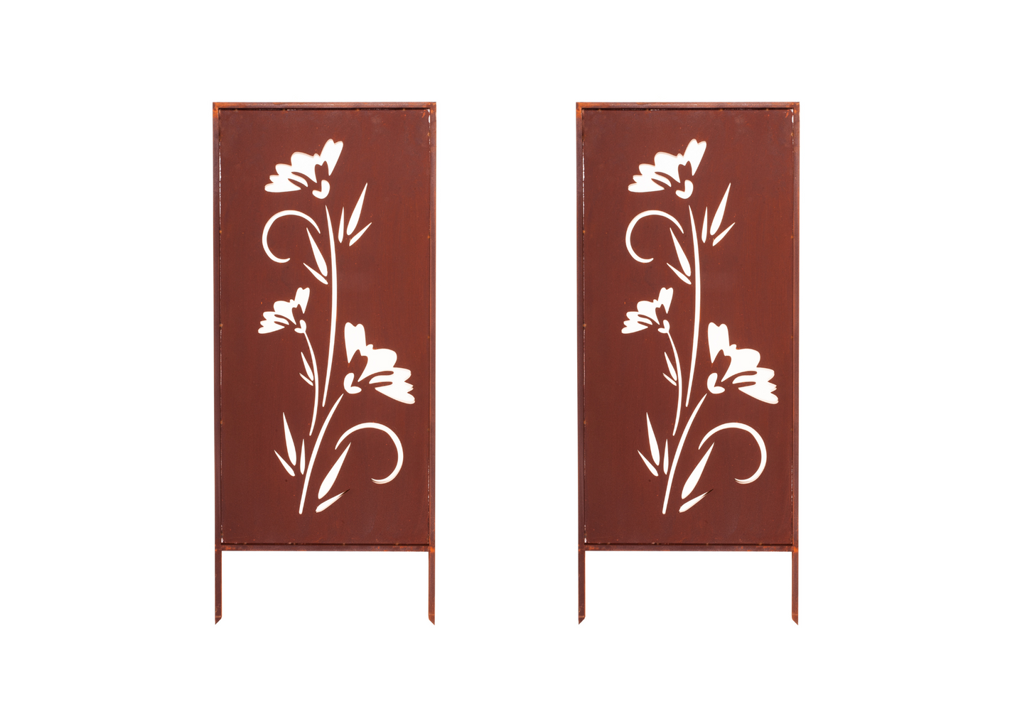 Rustic Metal Garden Screen – Corten Effect Steel Privacy Panel with Carnations Flowers Cutouts