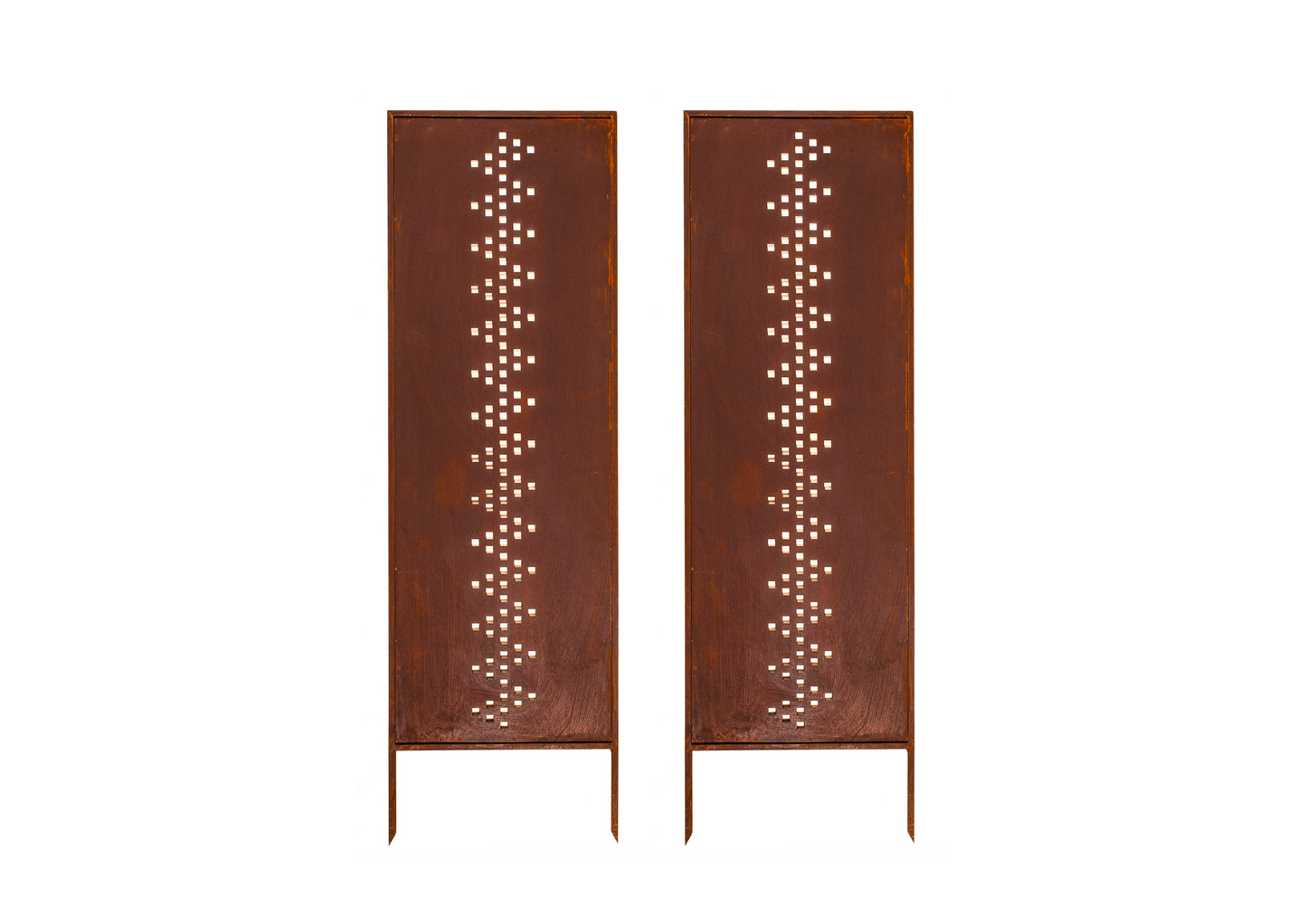 Rustic Metal Garden Screen – Corten Effect Steel Privacy Panel with Middle Geometric Pattern Cutouts