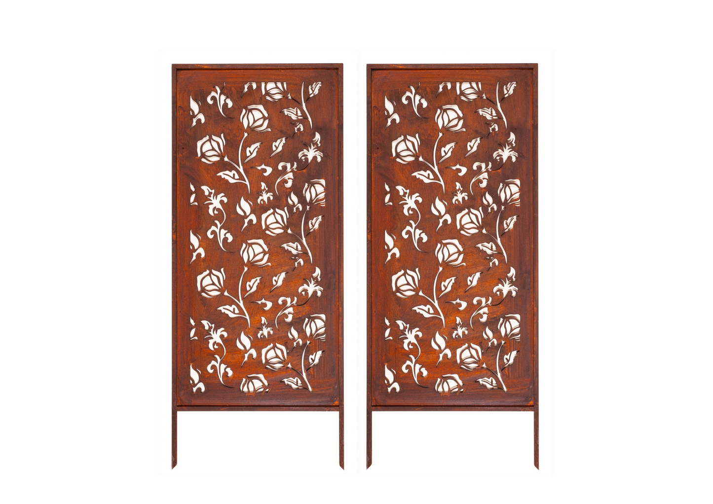 Rustic Metal Garden Screen – Corten Effect Steel Privacy Panel Roses