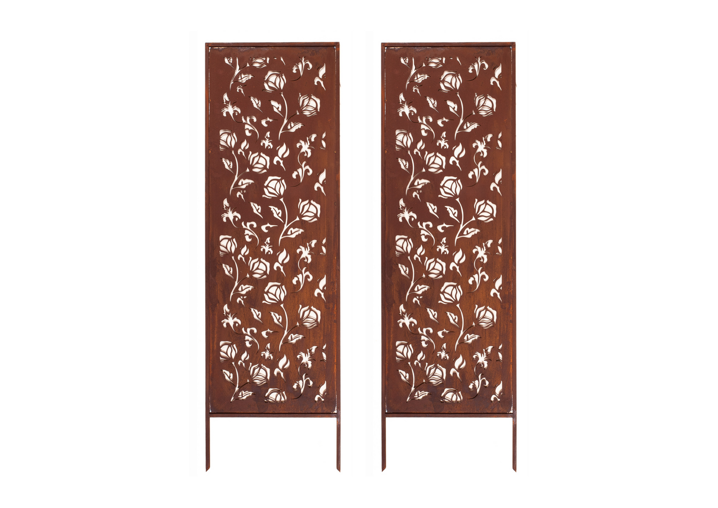 Rustic Metal Garden Screen – Corten Effect Steel Privacy Panel Roses