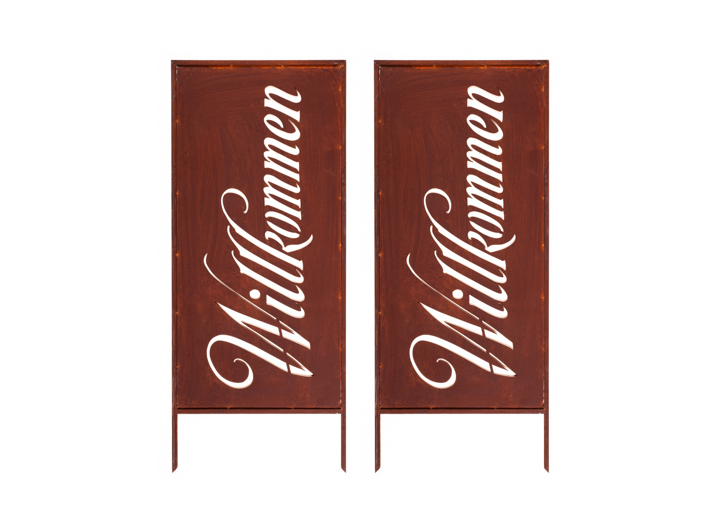 Rustic Metal Garden Screen – Corten Effect Steel Privacy Panel "Willkommen"ver.2
