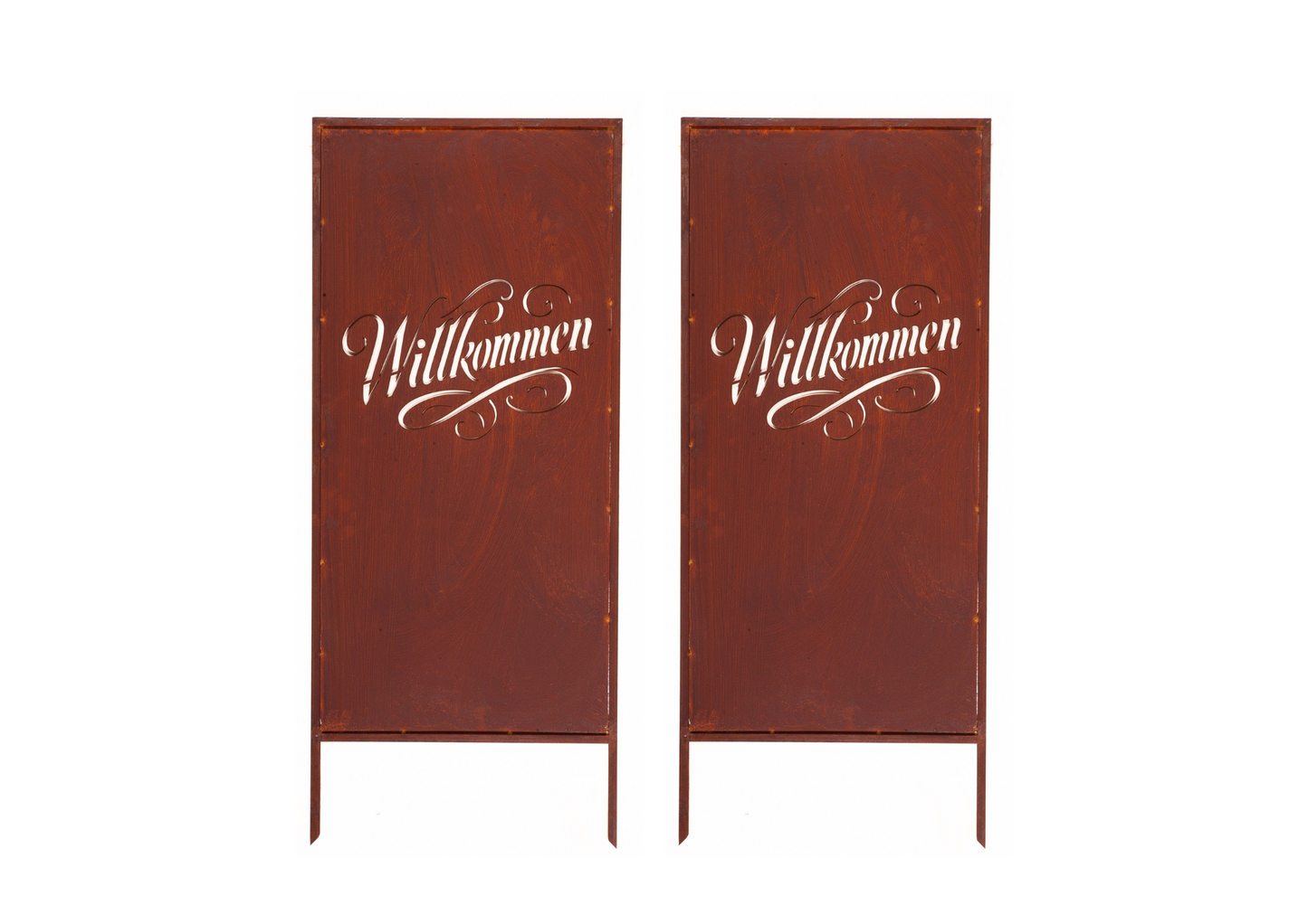 Rustic Metal Garden Screen – Corten Effect Steel Privacy Panel "Willkommen"
