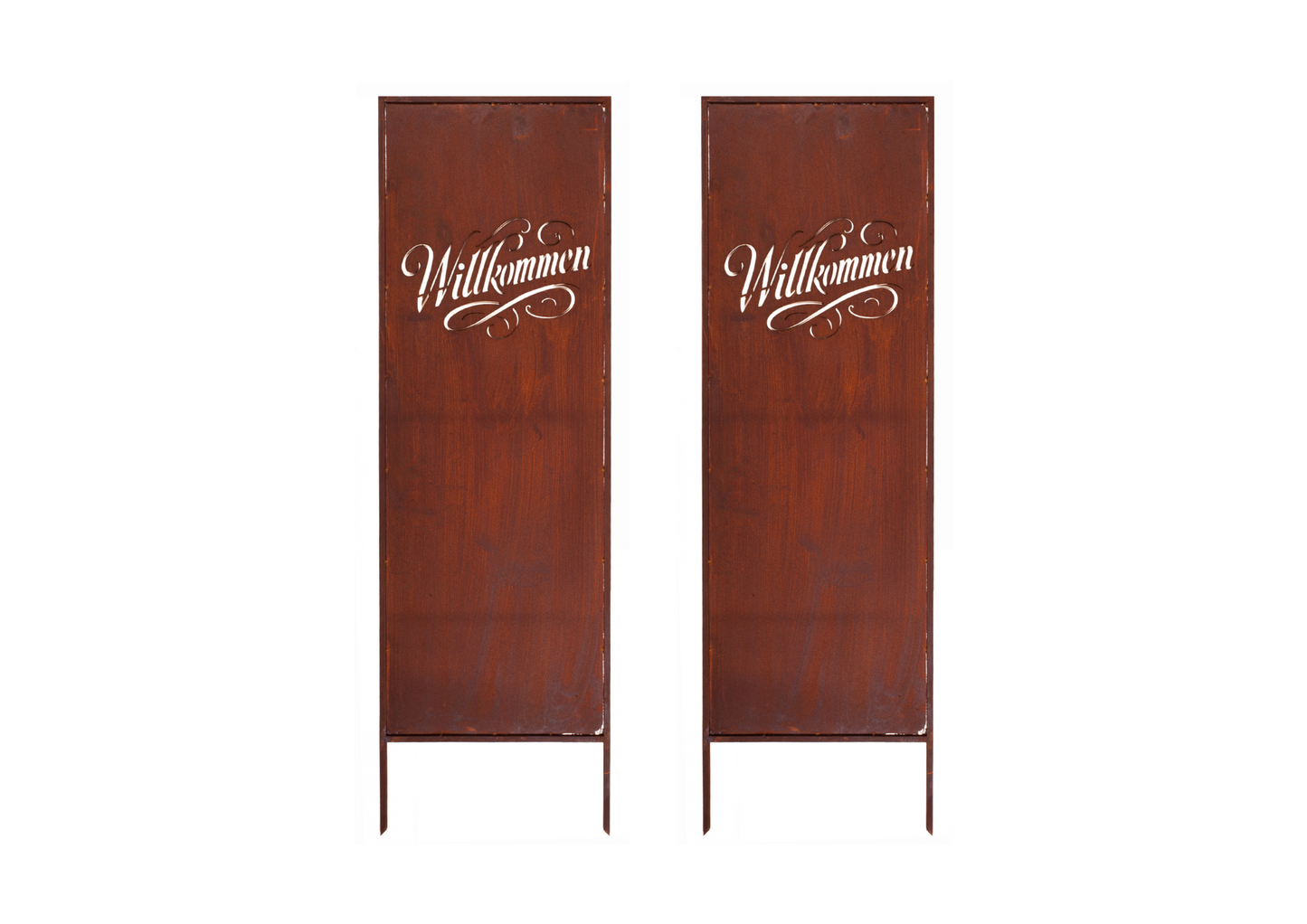 Rustic Metal Garden Screen – Corten Effect Steel Privacy Panel "Willkommen"