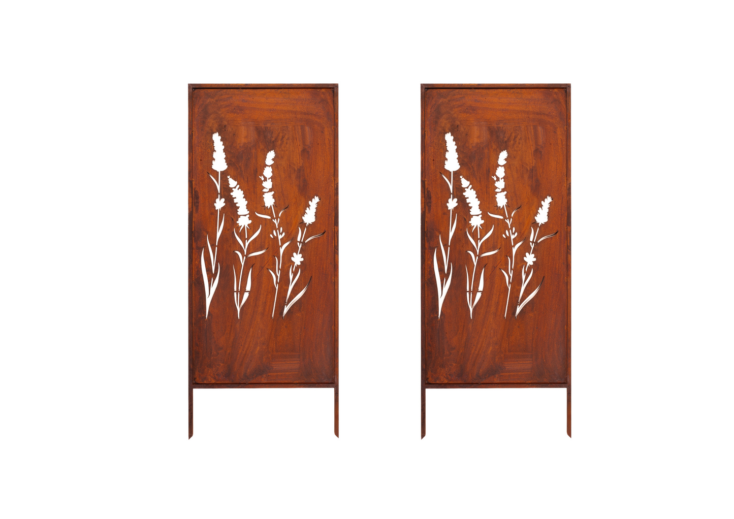 Rustic Metal Garden Screen – Corten Effect Steel Privacy Panel with Four Grasses