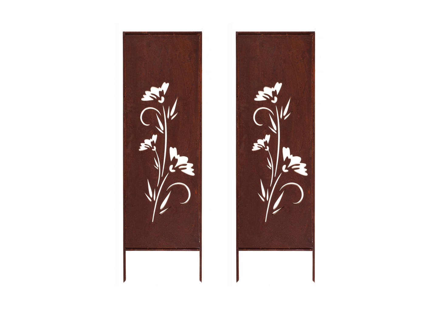 Rustic Metal Garden Screen – Corten Effect Steel Privacy Panel with Carnations Flowers Cutouts