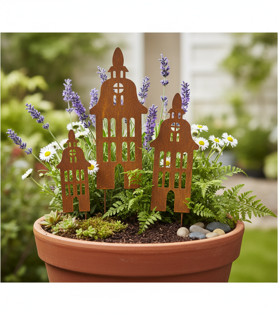 Rustic Metal House Garden Decor – Rusty Steel Bell Tower