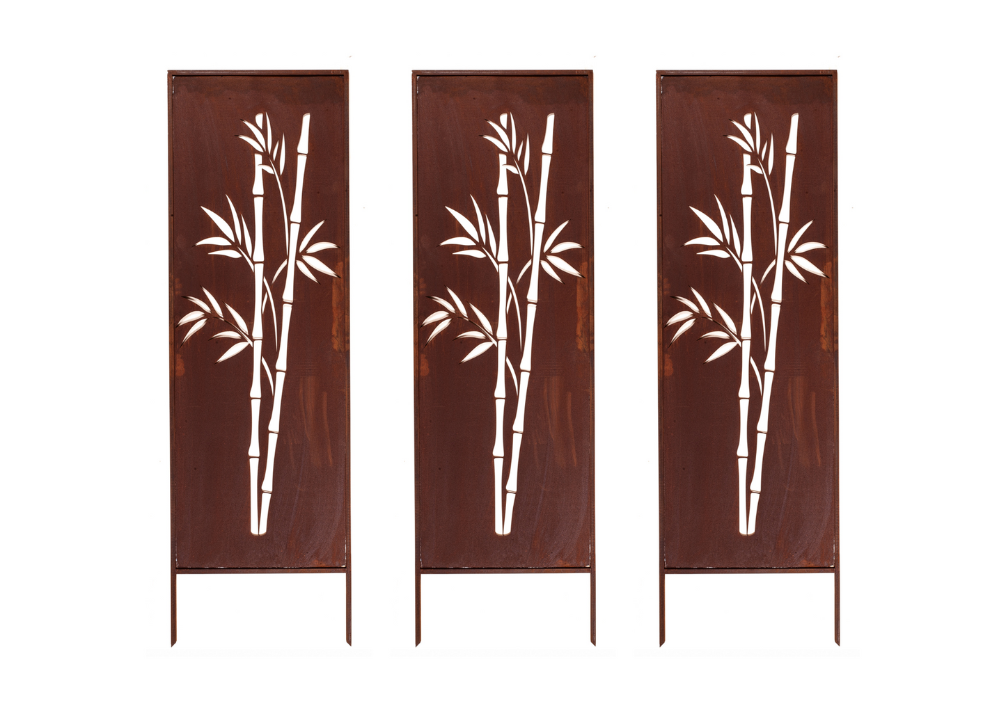 Rustic Metal Garden Screen – Corten Effect Steel Privacy Panel with Bamboo Cutouts