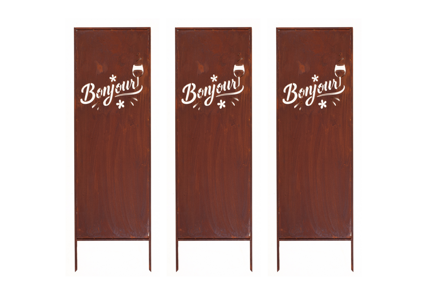 Rustic Metal Garden Screen – Corten Effect Steel Privacy Panel "Bonjour"