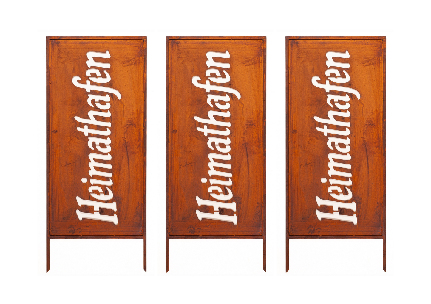 Rustic Metal Garden Screen – Corten Effect Steel Privacy Panel "Heimathafen"