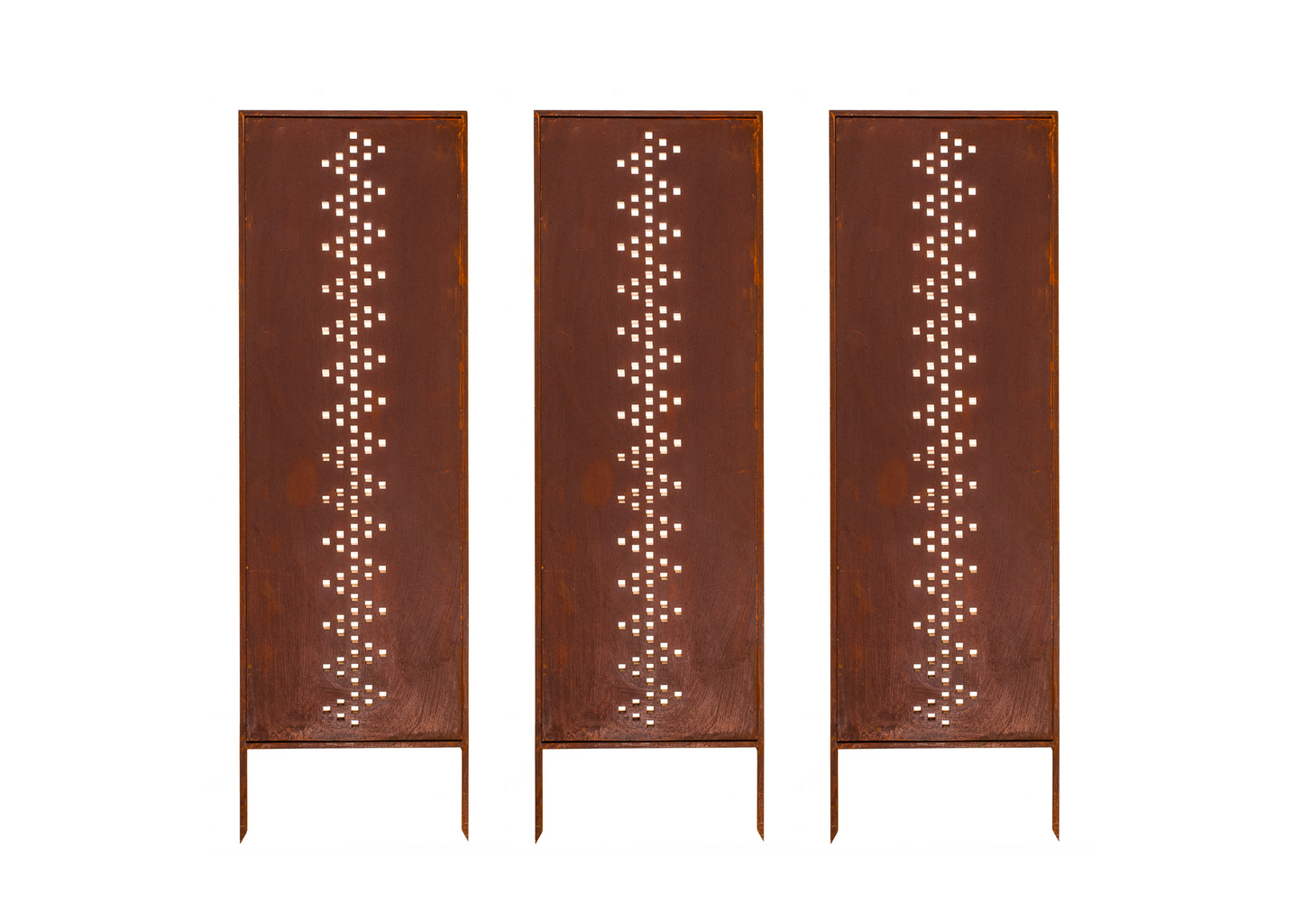 Rustic Metal Garden Screen – Corten Effect Steel Privacy Panel with Middle Geometric Pattern Cutouts