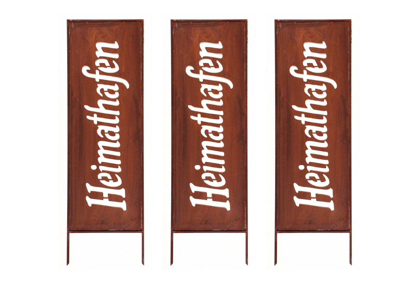 Rustic Metal Garden Screen – Corten Effect Steel Privacy Panel "Heimathafen"