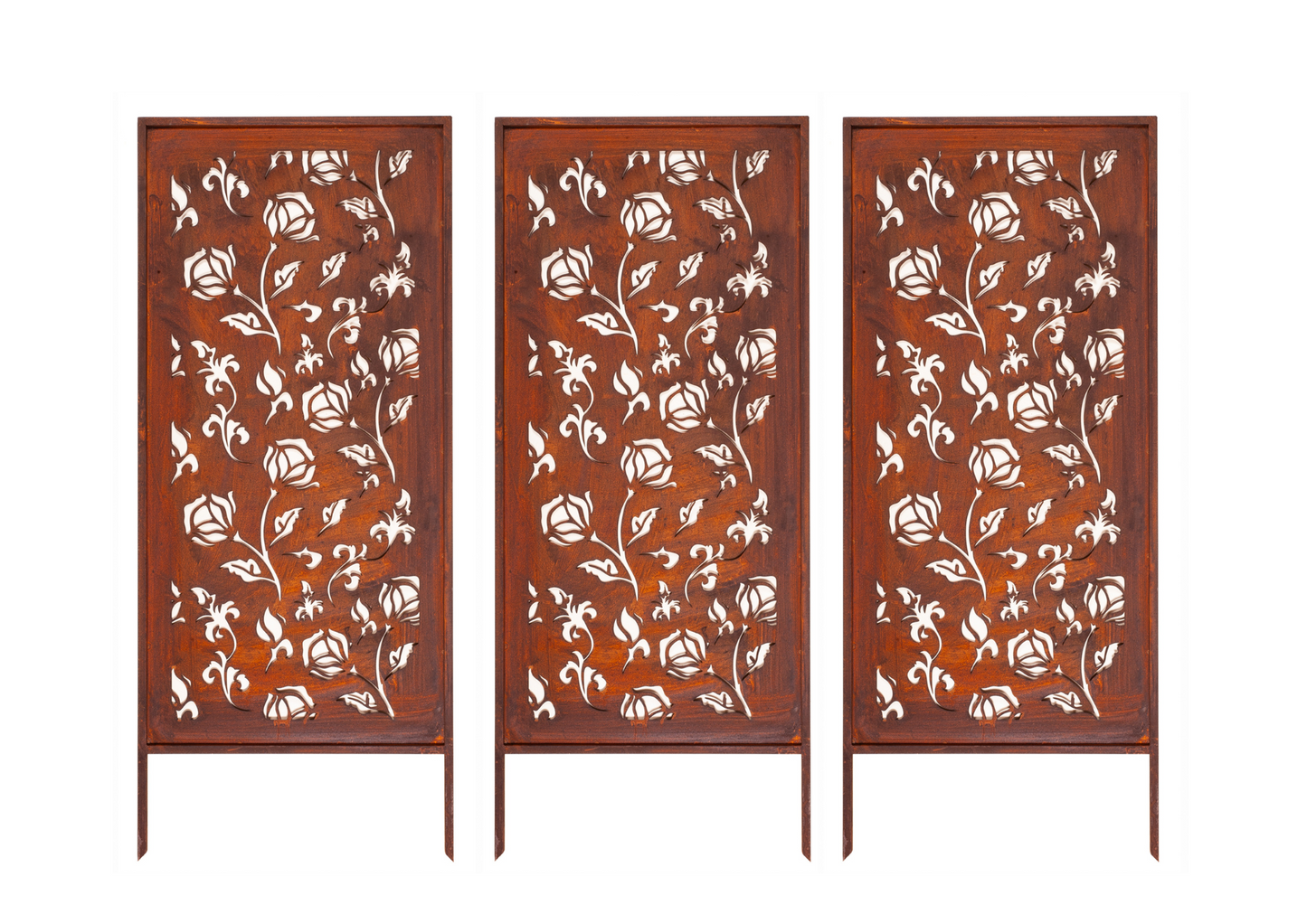Rustic Metal Garden Screen – Corten Effect Steel Privacy Panel Roses