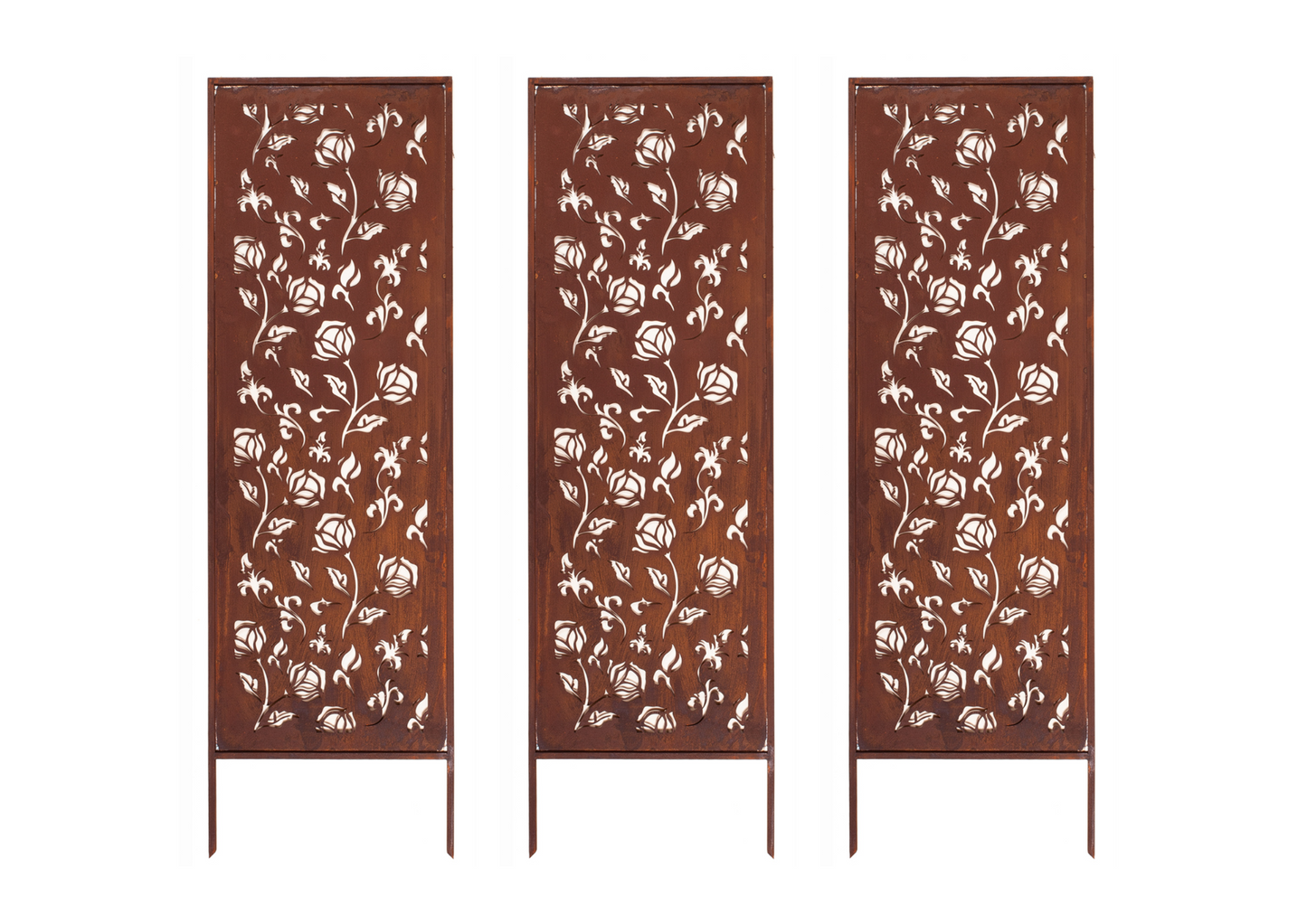 Rustic Metal Garden Screen – Corten Effect Steel Privacy Panel Roses