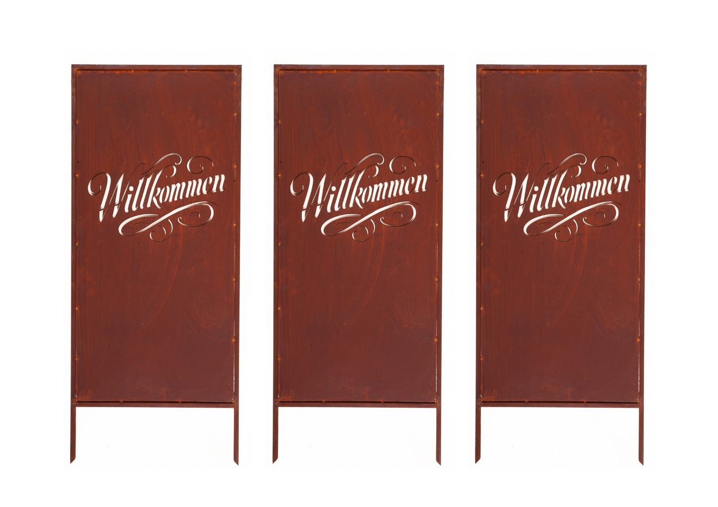 Rustic Metal Garden Screen – Corten Effect Steel Privacy Panel "Willkommen"