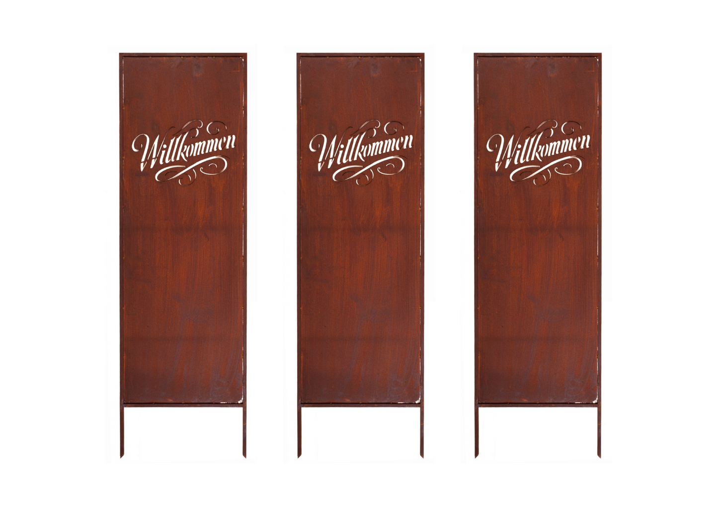 Rustic Metal Garden Screen – Corten Effect Steel Privacy Panel "Willkommen"