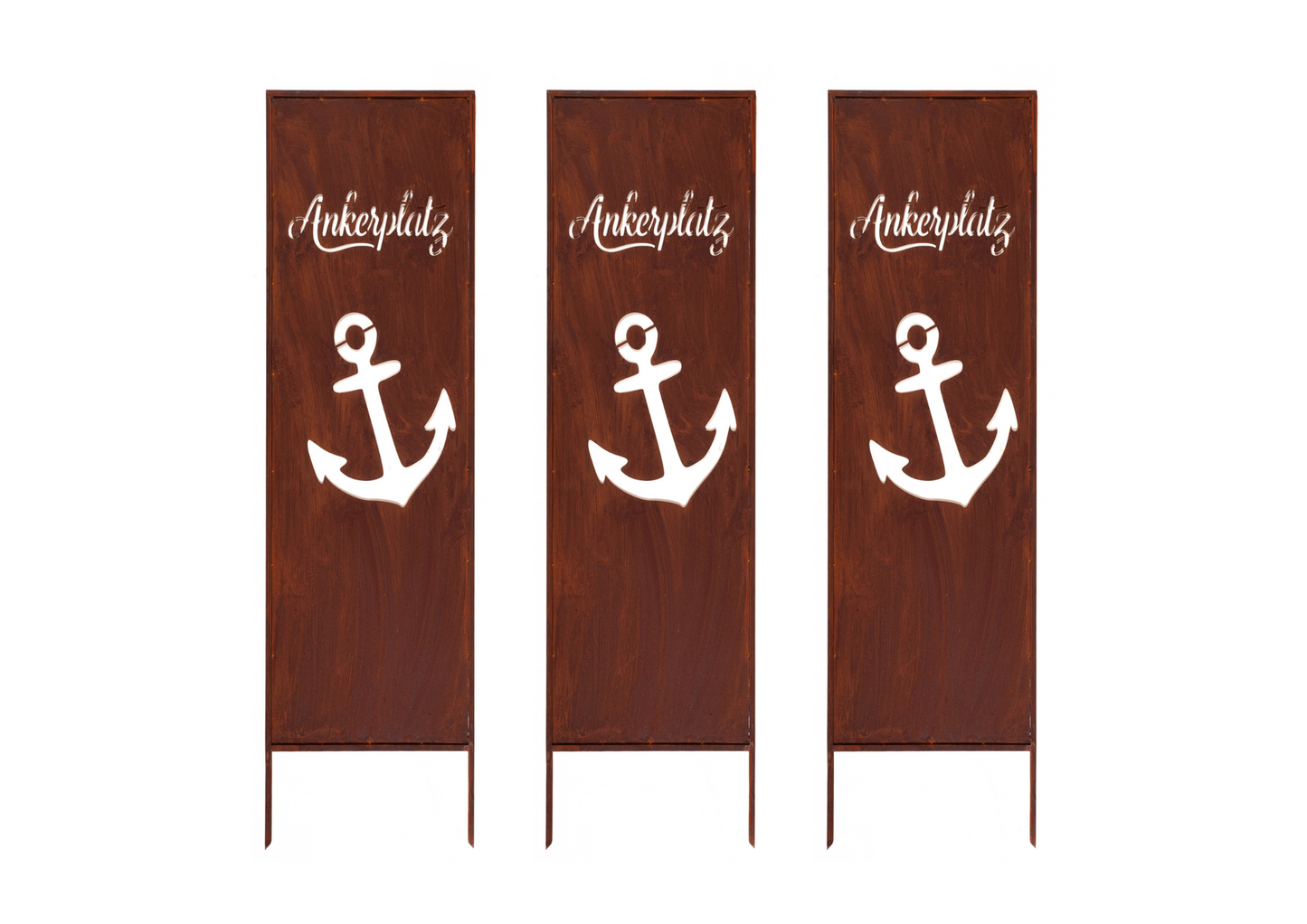 Rustic Metal Garden Screen – Corten Effect Steel Privacy Panel with Anchor