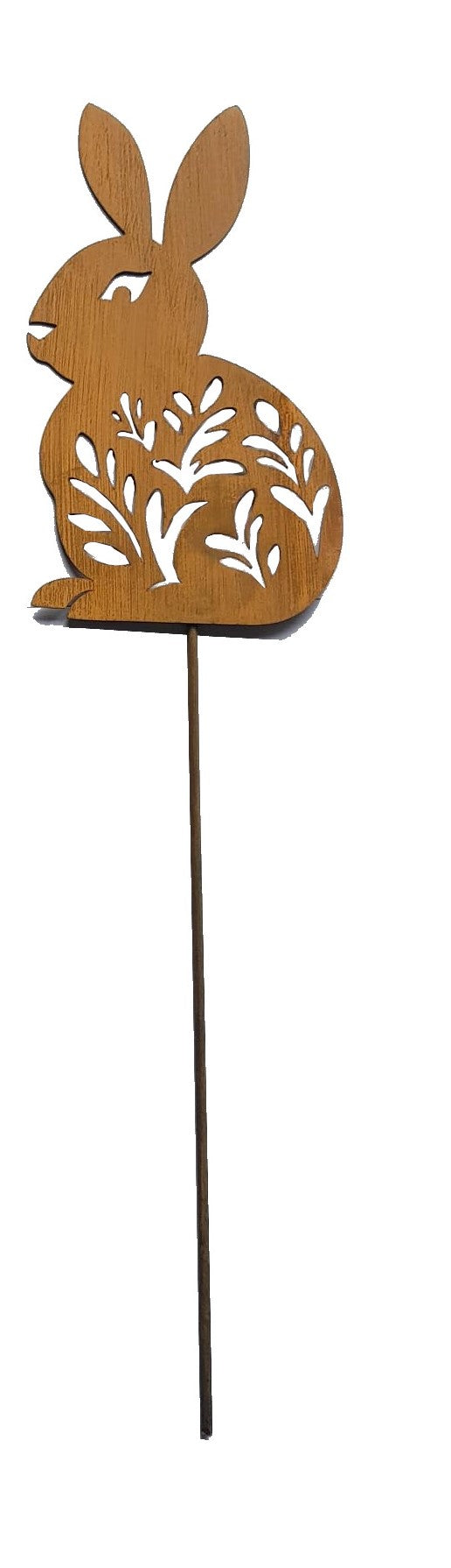 Handmade Metal Rabbit Garden Stake, Natural Rust Finish, Yard Art