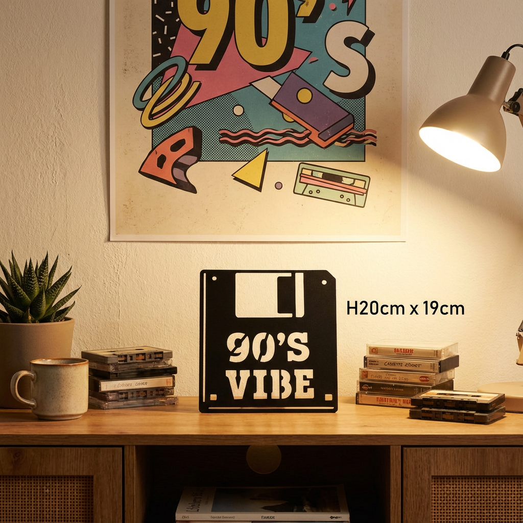 Black Metal Floppy Disk Wall Art – Retro Vintage Games Room Decor, Powder-Coated Steel Sculpture