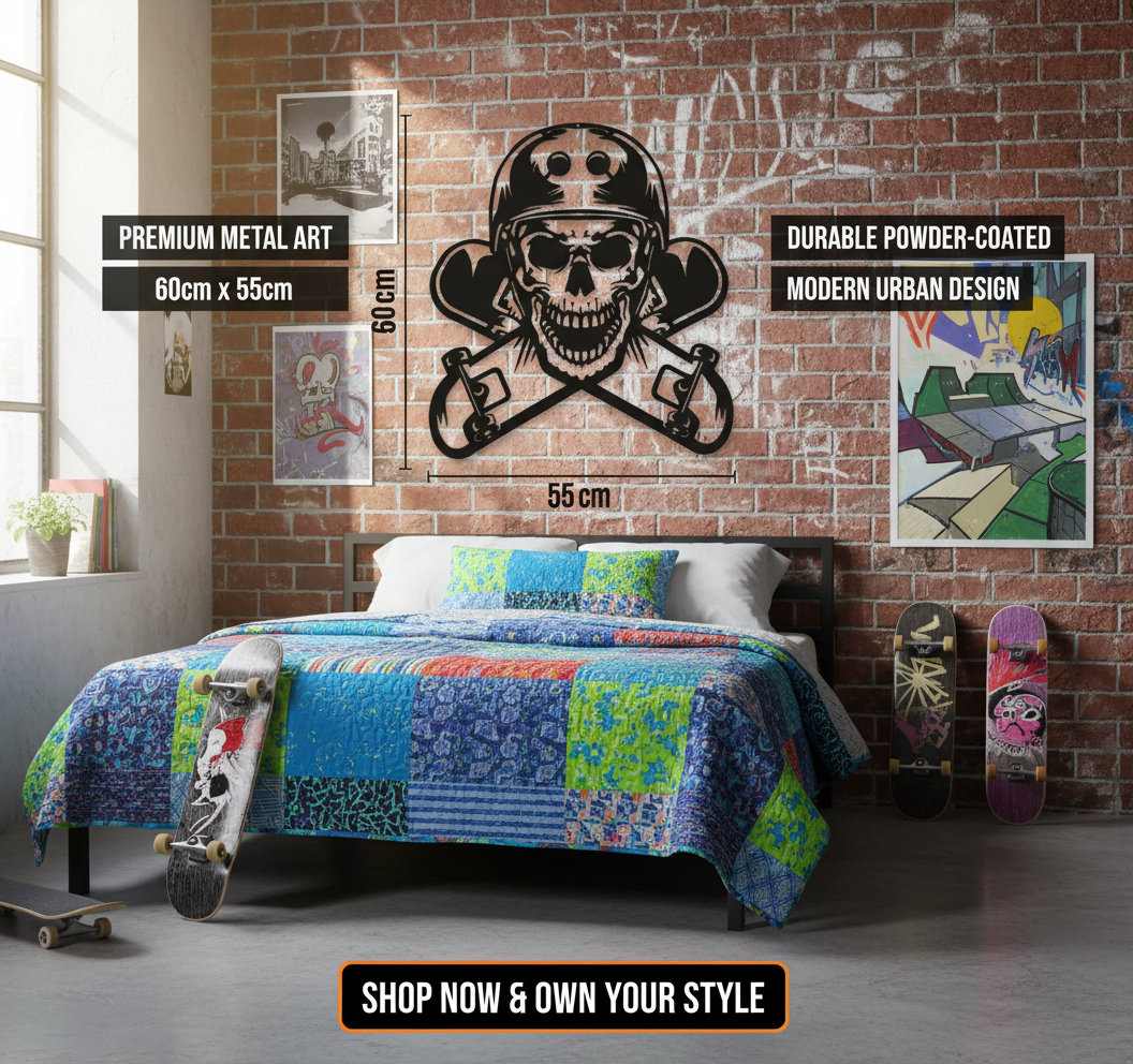 Skull Skater Wall Art – Powder-Coated Steel Skate Decor