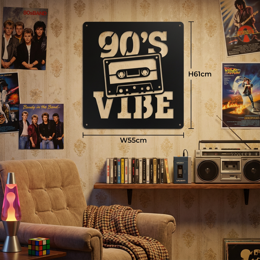 Black Metal Cassette Wall Art – Retro Vintage Games Room Decor, Powder-Coated Steel Sculpture