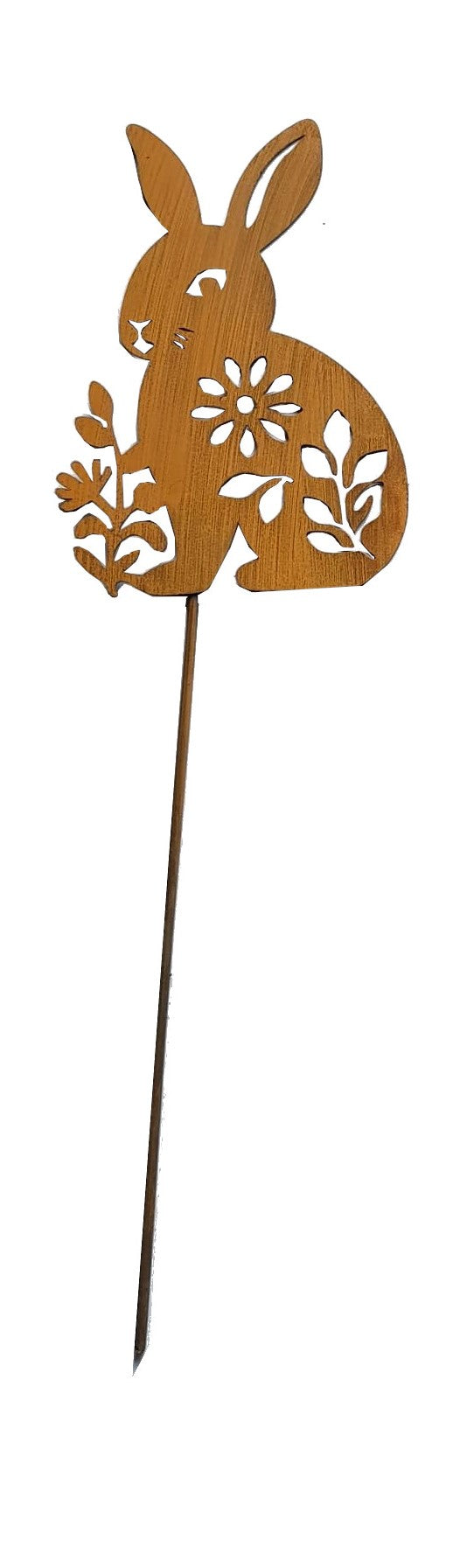 Handmade Metal Rabbit Garden Stake, Natural Rust Finish, Yard Art