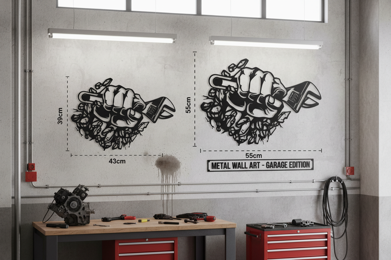 Black Metal Fist with Wrench Wall Art – Industrial Steel Sculpture