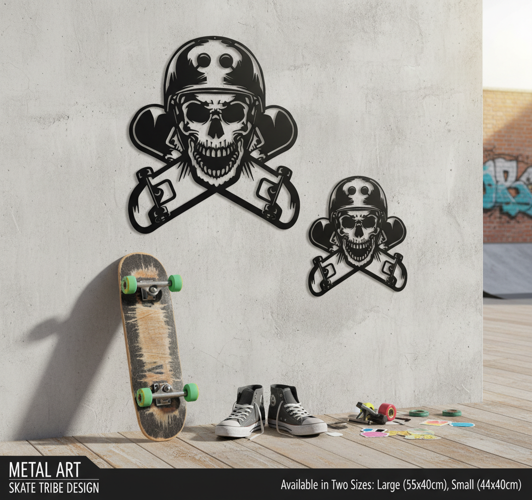 Skull Skater Wall Art – Powder-Coated Steel Skate Decor