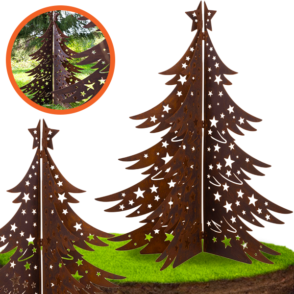 3D Natural Rust Steel Christmas Tree – Foldable Metal Holiday Decor