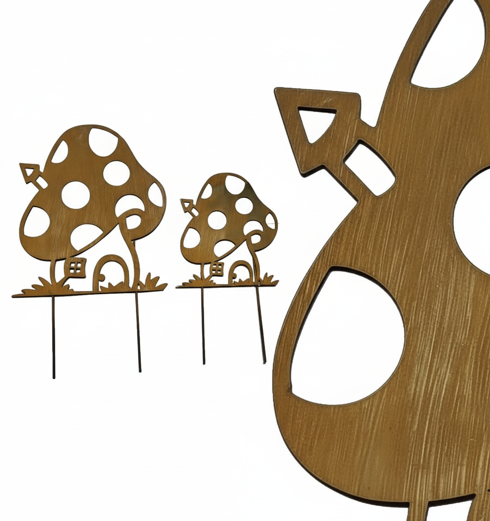 Rustic Metal Mushroom Garden Stake – Corten Steel Outdoor Decor