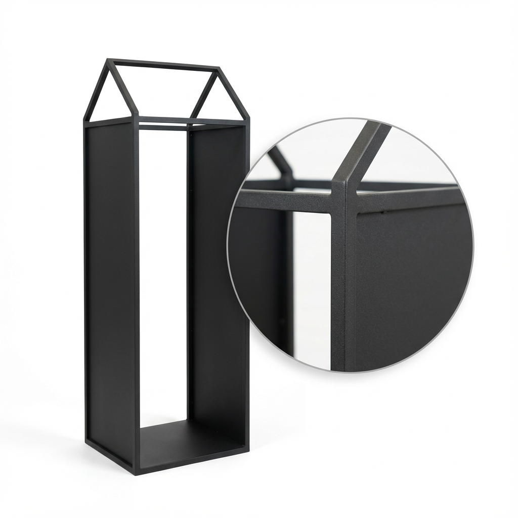 Black Metal Firewood Rack with Handle, Freestanding Log Holder LEAVES