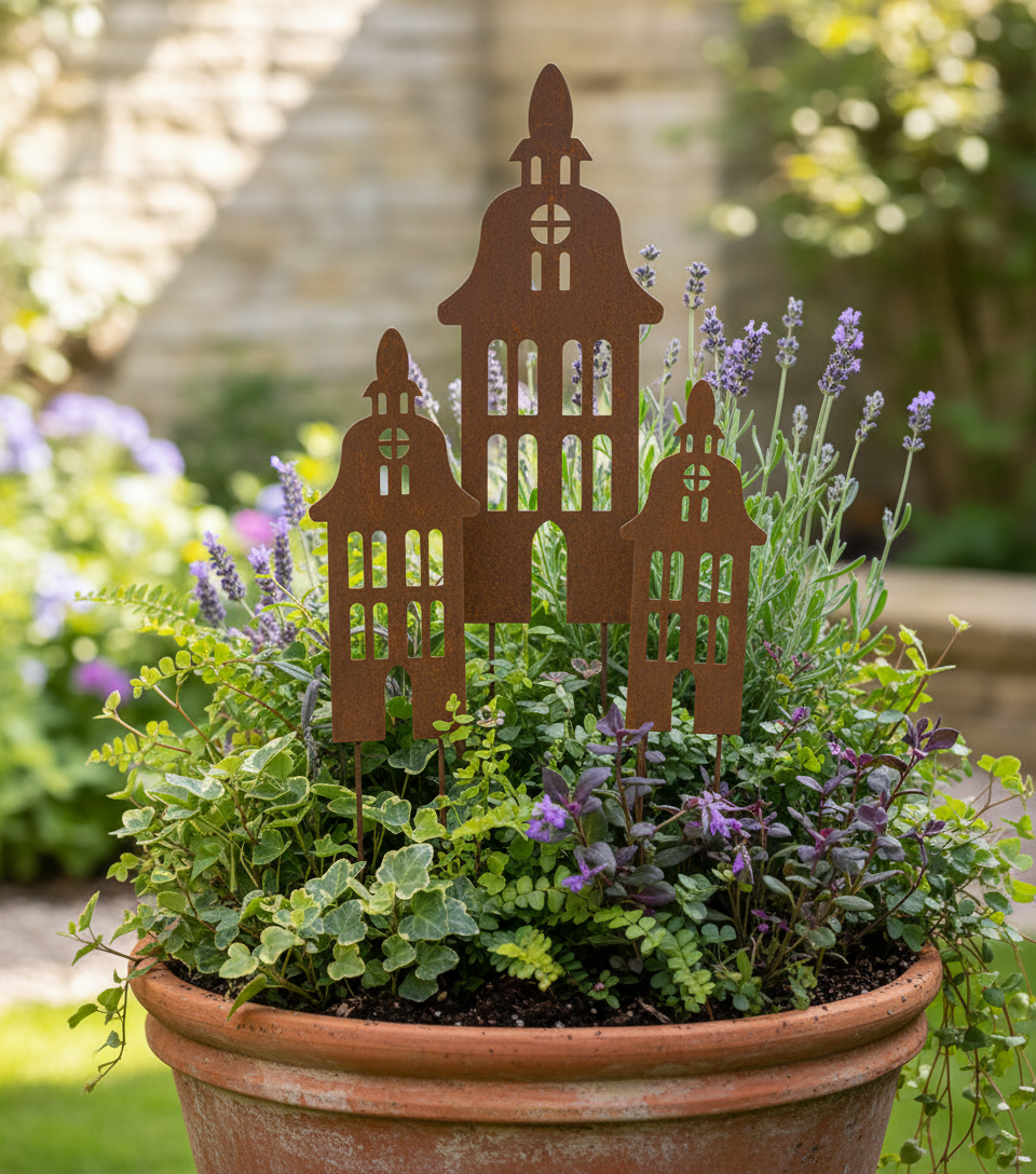 Rustic Metal House Garden Decor – Rusty Steel Bell Tower