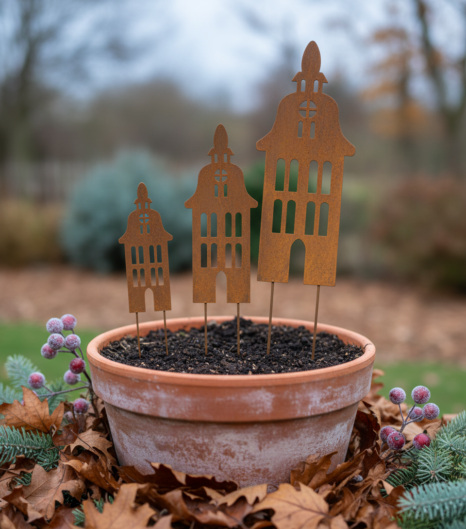 Rustic Metal House Garden Decor – Rusty Steel Bell Tower