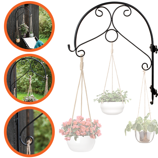 Decorative Black Metal Hanging Plant Bracket – Wall or Ground Mount, Powder-Coated or Rust Finish