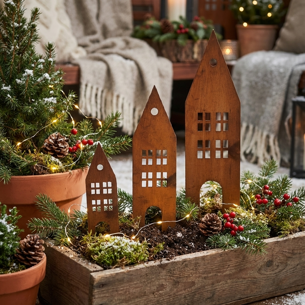 Rustic Steel House Garden Stakes – Weatherproof Metal Art