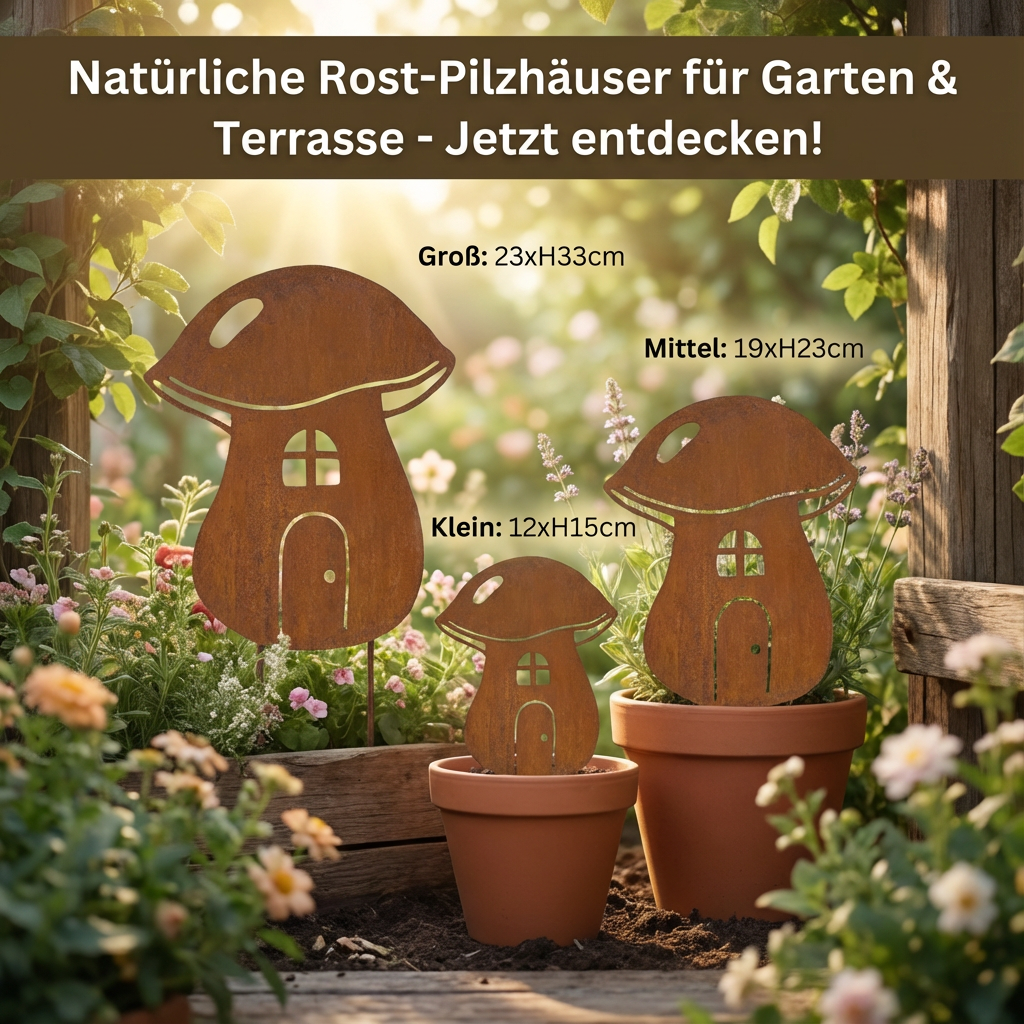 Rustic Metal Mushroom Garden Stake – Corten Steel Outdoor Decor