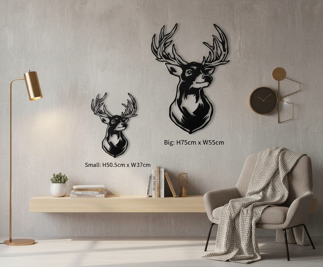 Black Metal Deer Wall Art – Elegant Animal Decoration, Modern Powder-Coated Steel Artwork