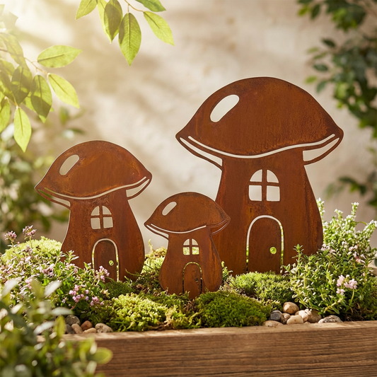Rustic Metal Mushroom Garden Stake – Corten Steel Outdoor Decor