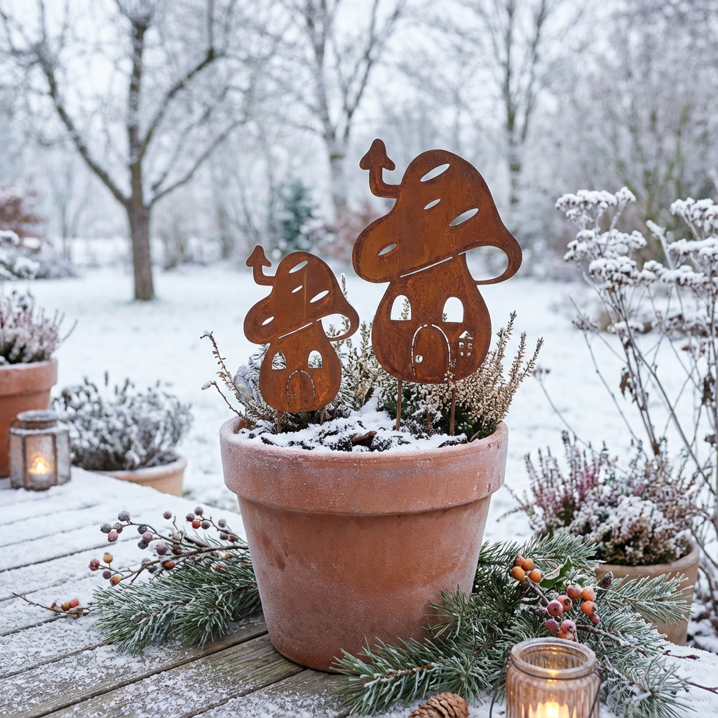 Rustic Metal Mushroom Garden Stake – Corten Steel Outdoor Decor