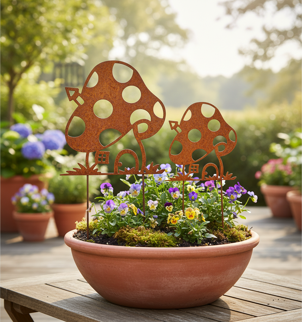 Rustic Metal Mushroom Garden Stake – Corten Steel Outdoor Decor