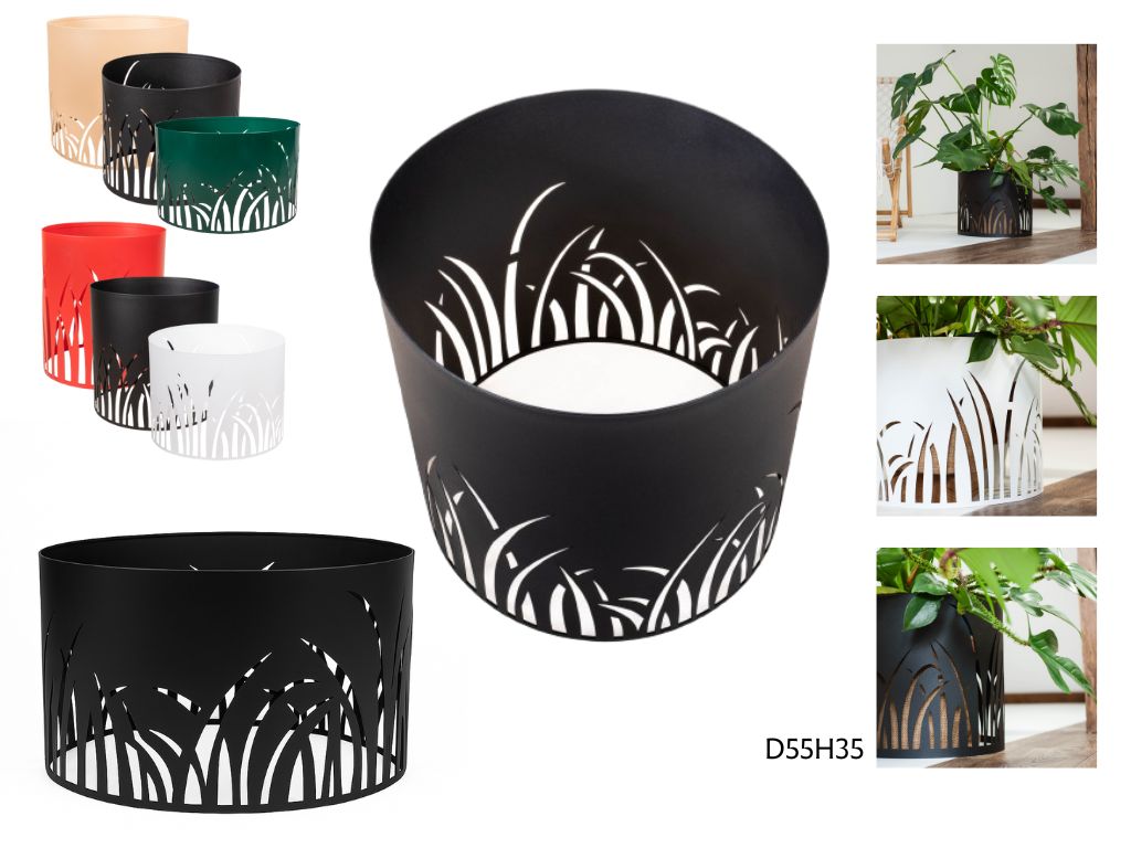 Steel Planter Cover with Grass Motif