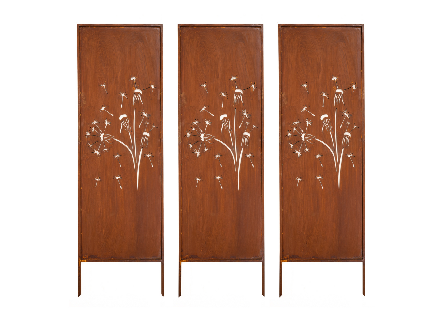 Rusty Steel Dandelion Garden Screen – Decorative Metal Privacy Panel for Outdoor & Patio Corten Effect