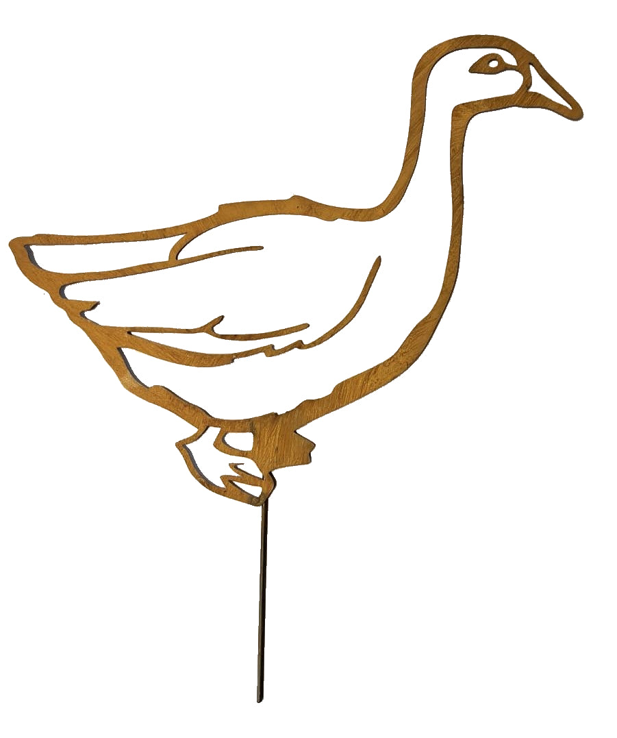 Rustic Steel Duck Sculpture, Corten Effect, Garden Art