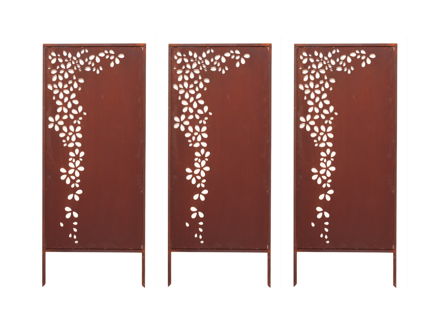 Rustic Metal Garden Screen – Effect Corten Steel Privacy Panel with Flower Garland Cutouts