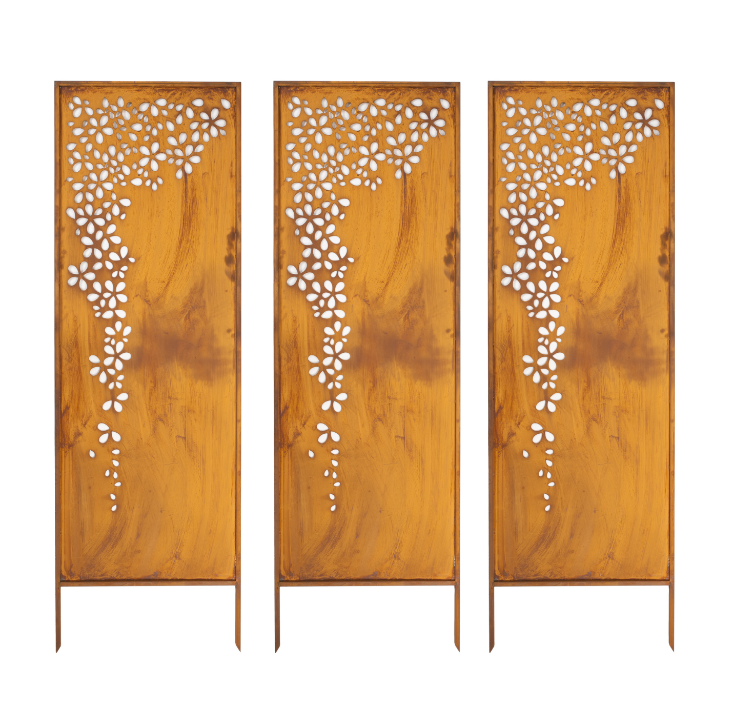 Rustic Metal Garden Screen – Effect Corten Steel Privacy Panel with Flower Garland Cutouts