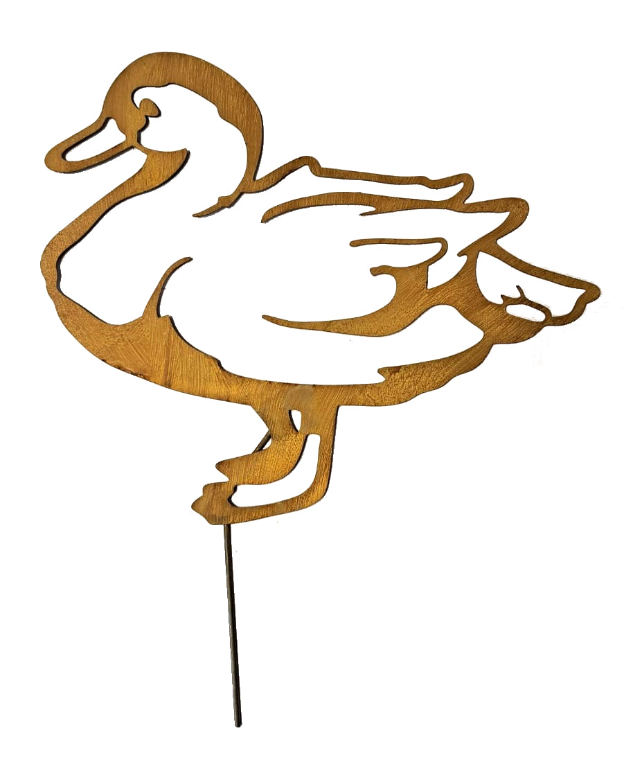 Rustic Steel Duck Sculpture, Corten Effect, Garden Art