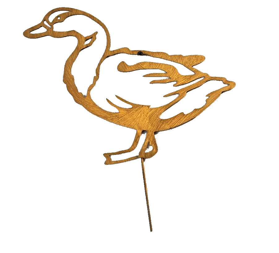 Rustic Steel Duck Sculpture, Corten Effect, Garden Art