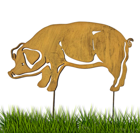 Rustic Metal Pig Garden Stake – Weathered Farmhouse Lawn Art