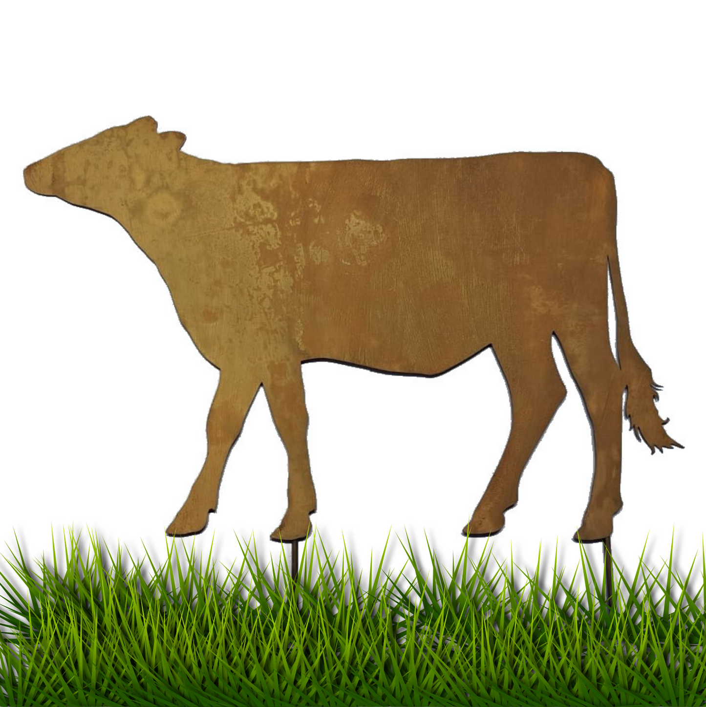 Rustic Metal Cow or Bull Silhouette Garden Stake – Weathered Corten Steel Farmyard Decor
