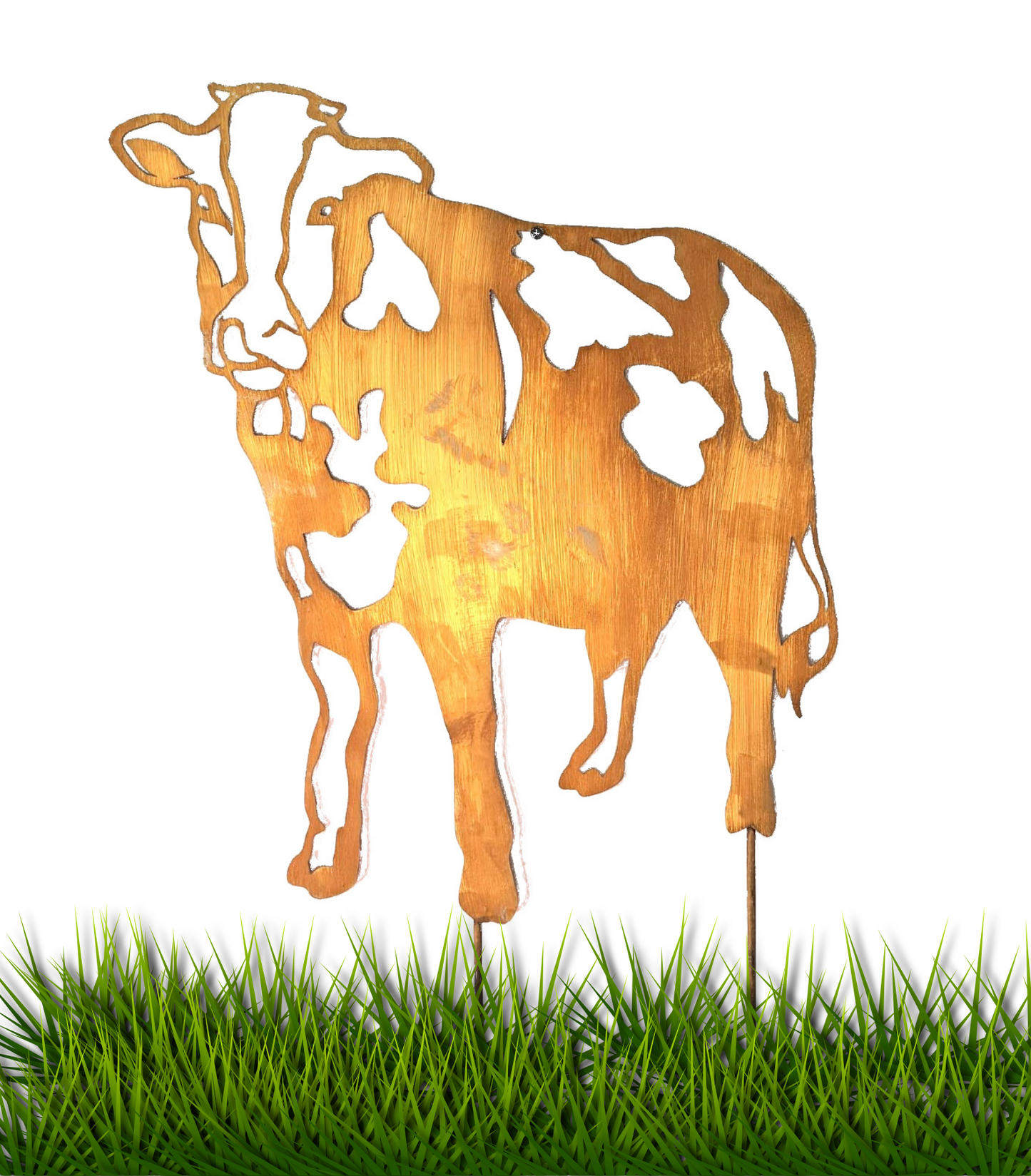 Rustic Metal Cow or Bull Silhouette Garden Stake – Weathered Corten Steel Farmyard Decor