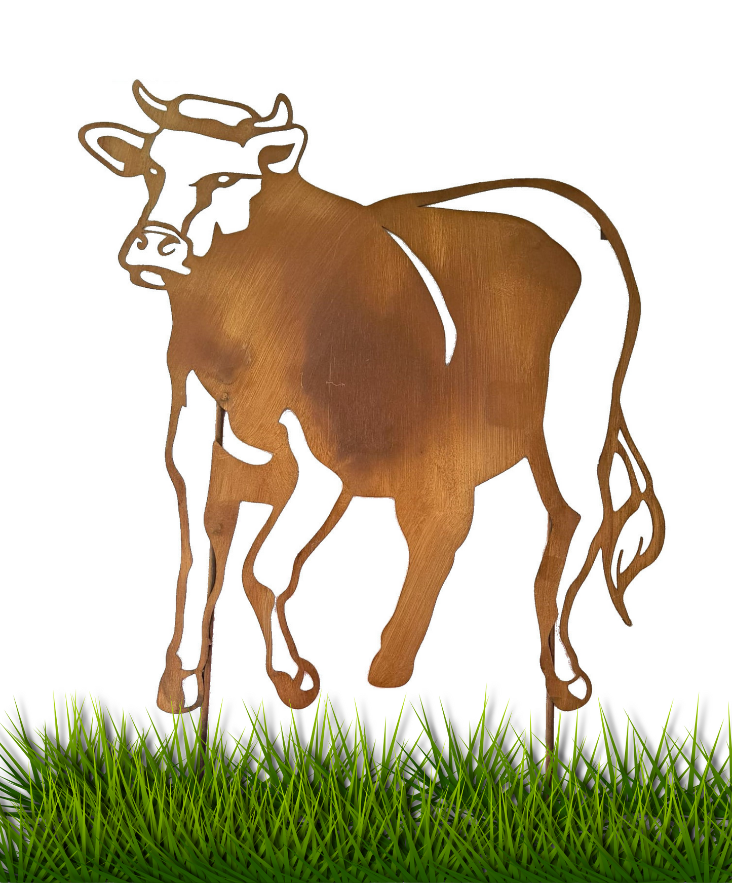 Rustic Metal Cow or Bull Silhouette Garden Stake – Weathered Corten Steel Farmyard Decor